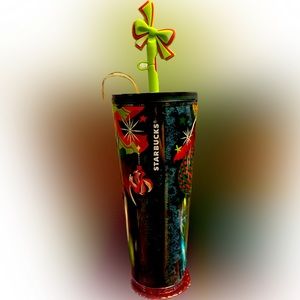 2023 Starbucks Christmas Tumbler with fancy straw cover.